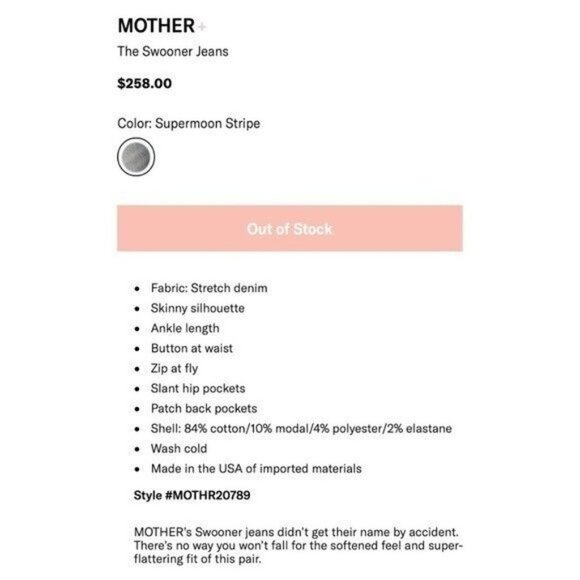 MOTHER The Swooner Jeans Color: Supermoon Stripe Women’s Size 25 - Picture 15 of 16